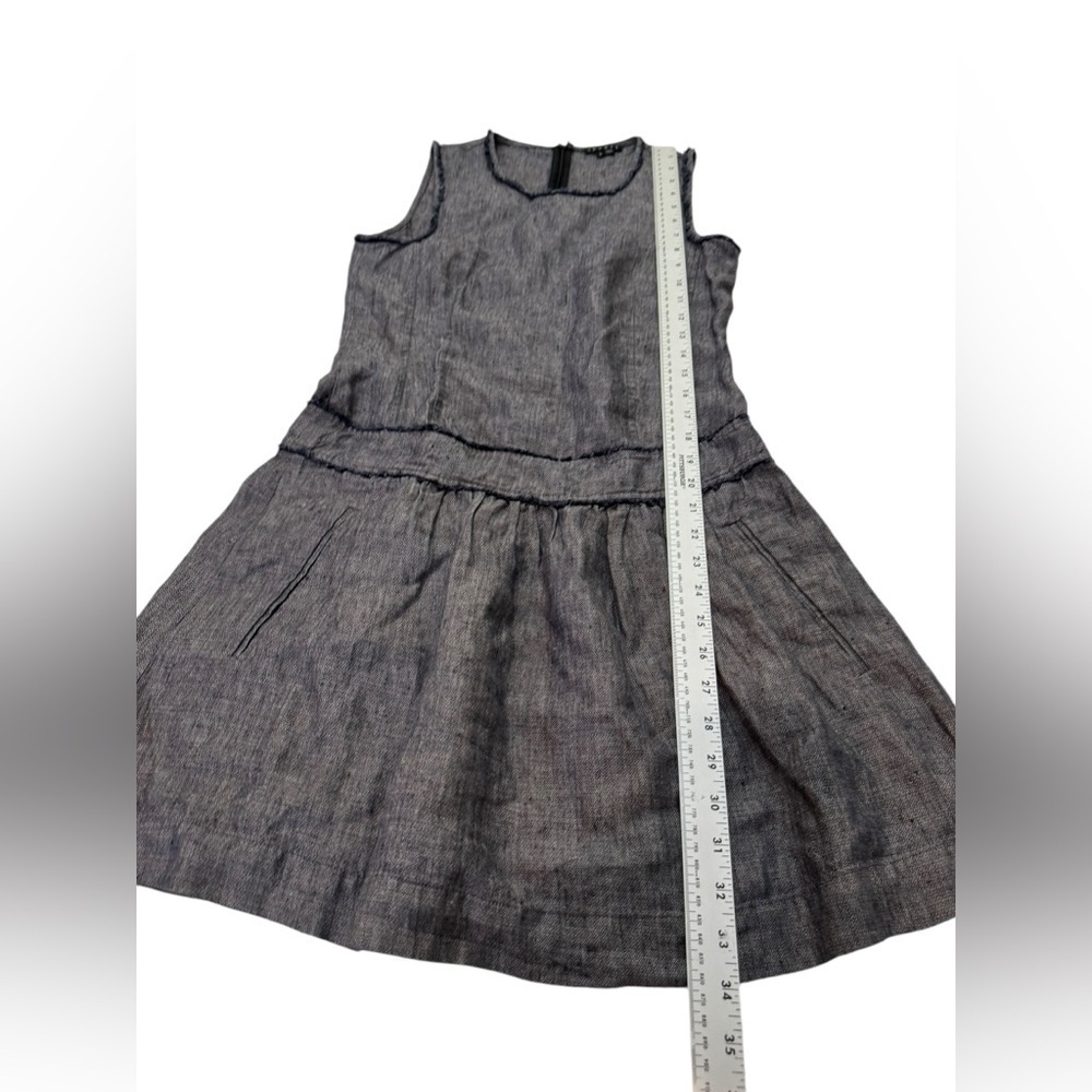 Theory Redbay Linen Dress Blue Chambray Mini Size 2 Drop Waist - Picture 11 of 13